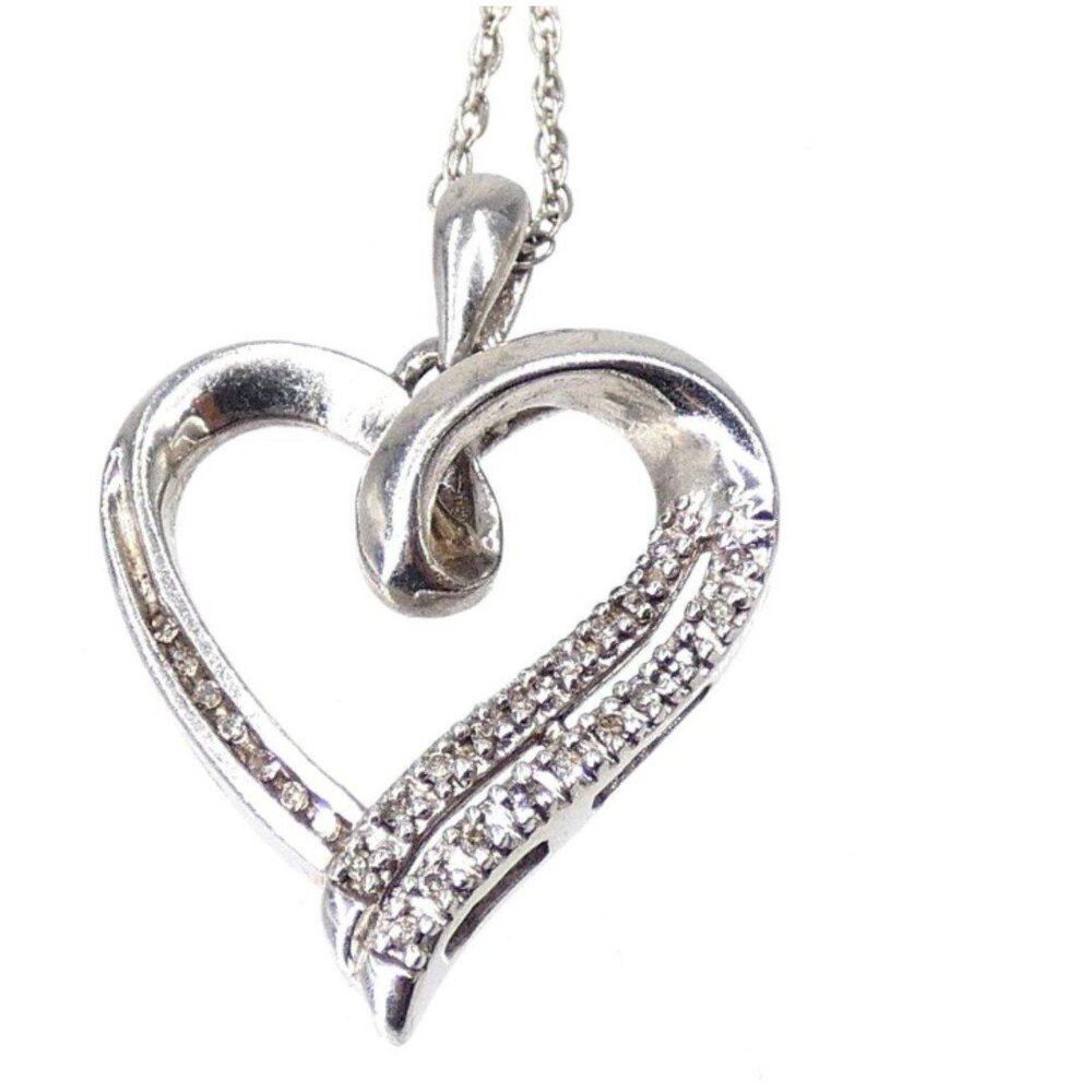 Sterling Silver Diamond Open Heart 19" Necklace 3.85g